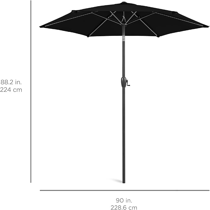 Best Choice Products 7.5ft Heavy-Duty Round Outdoor Market Table Patio Umbrella w/Steel Pole, Push Button Tilt, Easy Crank Lift - Black