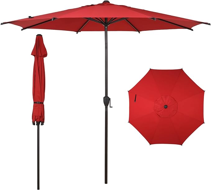 Abba Patio 9FT Lyon Outdoor Patio Umbrella Outdoor Table Umbrella with Push Button Tilt and Crank Market Umbrella 8 Sturdy Ribs UV Protection Waterproof for Garden Deck Backyard Pool Dark Red