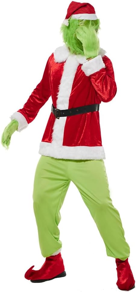 EraSpooky Adult Green Monster Christmas Costume Deluxe Men's Santa Cosplay Holiday Suit
