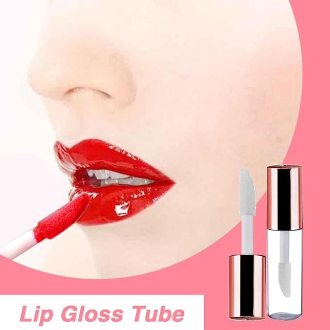 AMORIX 50PCS Mini Lip Gloss Tubes with Wand 1.2ml Empty Lip Gloss Containers Refillable Travel Lip Balm Bottles for Samples with 5ml Syringes DIY Lip Gloss Base + Tag Labels (Rose Gold)