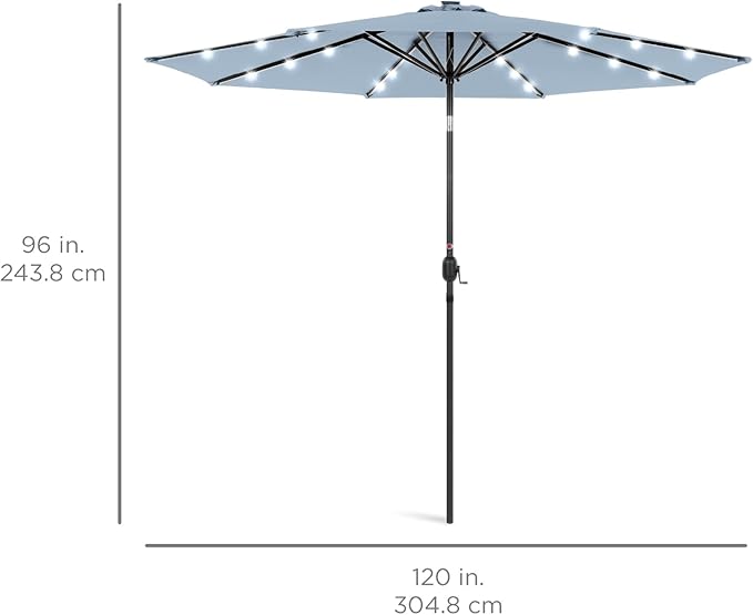 Best Choice Products 10ft Solar Polyester LED Lighted Patio Umbrella w/Tilt Adjustment and UV-Resistant Fabric - Breeze Blue