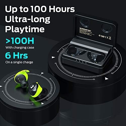 Monster Champion Wireless Earbuds, IPX8 Waterproof Sports Headphones with aptX Deep Bass, CVC 8.0 Call Noise Cancellation, Bluetooth 5.0, Type C Fast Charge, 100Hrs Charging Case