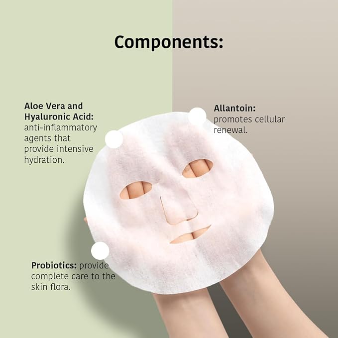 After Sun face Masks Prolongs Tan & Hydrates with Probiotics, Inositol (5 masks) + Aloe Vera Skin Care Masks with Hyaluronic Acid, Hydrating (5 masks) - Vegan, Korean Beauty (Total Bundle 10 pieces)