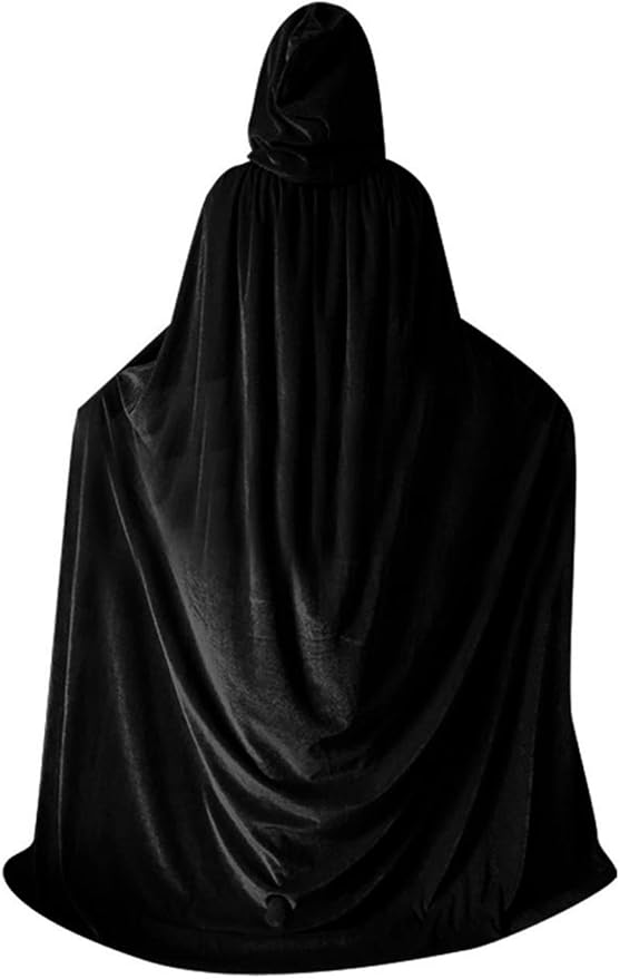 Unisex Adult Black Witch Cape Full Length Hooded Robe Cloak Halloween Dress Up Parties