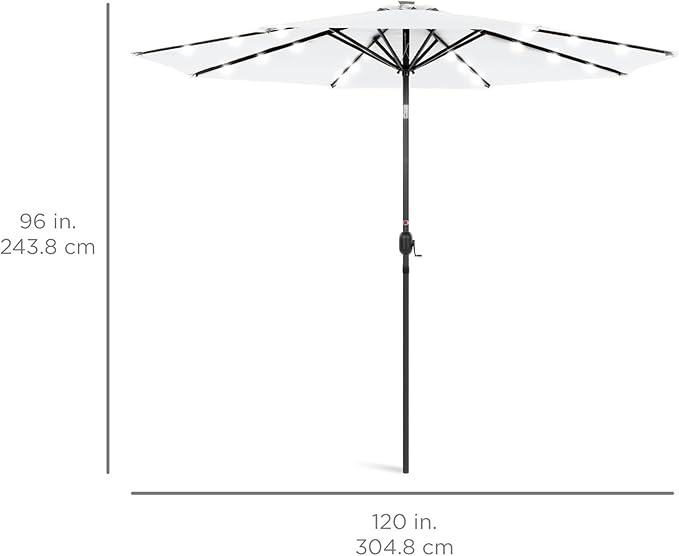 Best Choice Products 10ft Solar Polyester LED Lighted Patio Umbrella w/Tilt Adjustment and UV-Resistant Fabric - White