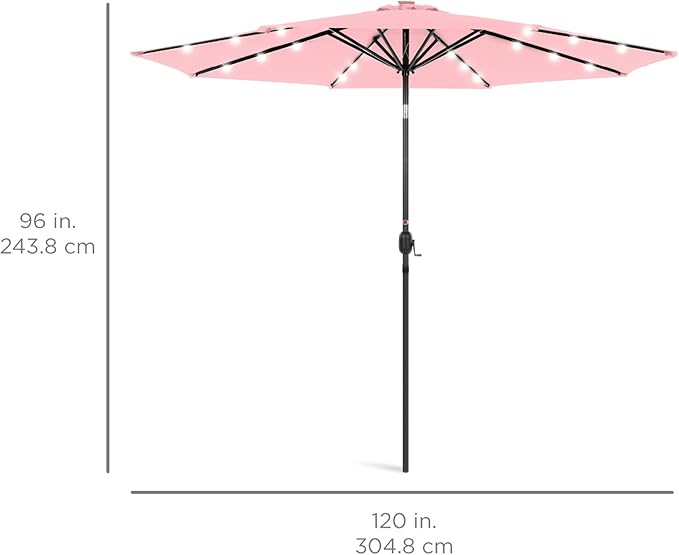 Best Choice Products 10ft Solar Polyester LED Lighted Patio Umbrella w/Tilt Adjustment and UV-Resistant Fabric - Carnation