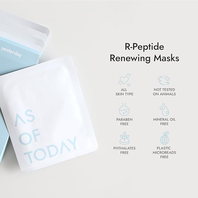 AS OF TODAY Peptide Renewing Facial Mask (5 EA, 28ml) - Hydrating & Rejuvenating with Pure Peptides for Wrinkles, Deep Moisture, Soothing Care, Radiant Glow, Clean Beauty, Cruelty-Free, Made in Korea