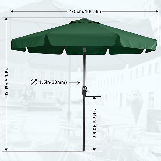 MASTERCANOPY Valance Patio Umbrella for Outdoor Table Market -8 Ribs (9ft, Forest Green)