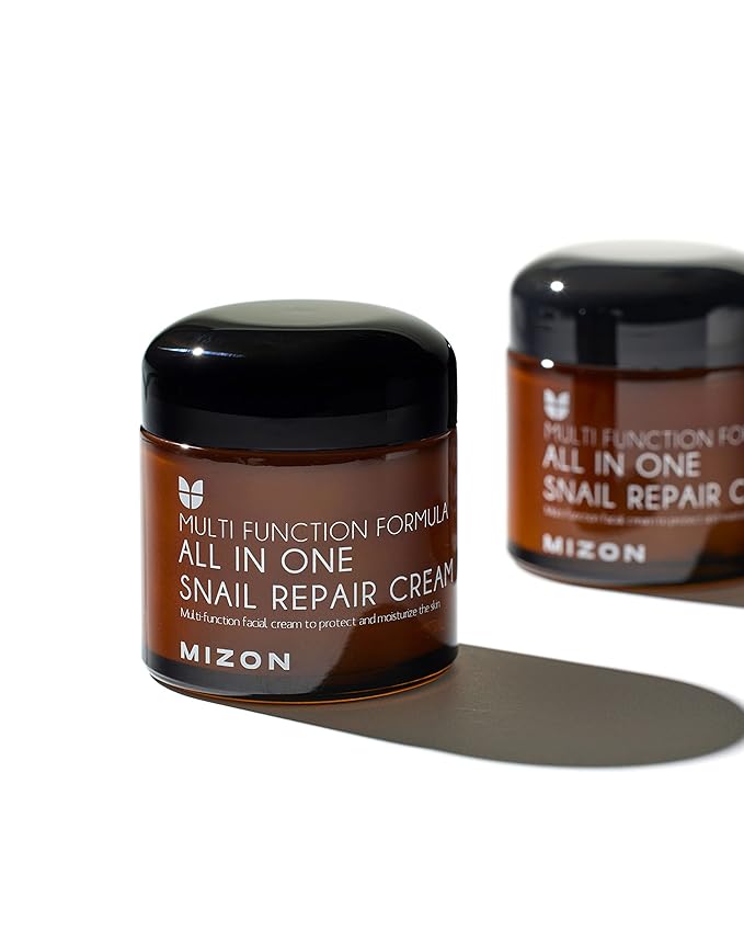 MIZON All in One Snail Repair Cream Snail Mucin with 12 Natural Extracts Korean Recovery Cream for Fine Line & Blemish Care (2.53 Fl Oz Pack of 2)