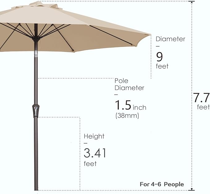 PatioKingdom 9FT Patio Outdoor Umbrella-UPF 50+ Sun Shade with Wind Vent, Push-Button Tilt & Smooth Crank Lift, Rust-Resistant Fiberglass Frame for Garden, Backyard,Yard