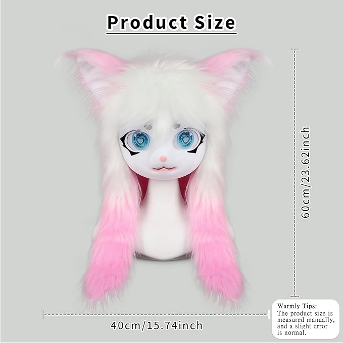 JUNBOON Furry Animal Headgear Beast Full Head Mask Headwear Doll Cosplay Costume Halloween Fursuit