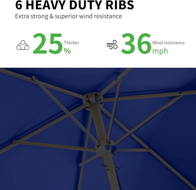 6.5 * 10FT Rectangular Patio Umbrella Table Market Umbrella w/Tilt and Crank Outdoor Umbrellas for Garden, Deck, Backyard, Pool and Beach, Navy