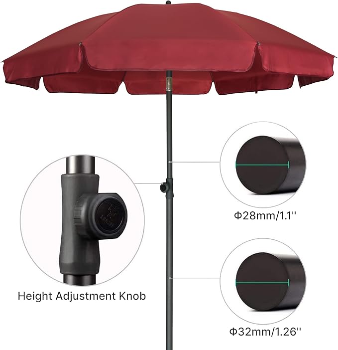 AMMSUN Patio Umbrella, 6.5 ft Outdoor Table Umbrella with Tilt Steel Pole, UPF50+ Protection, Great for Outdoor Garden Backyard, Maroon