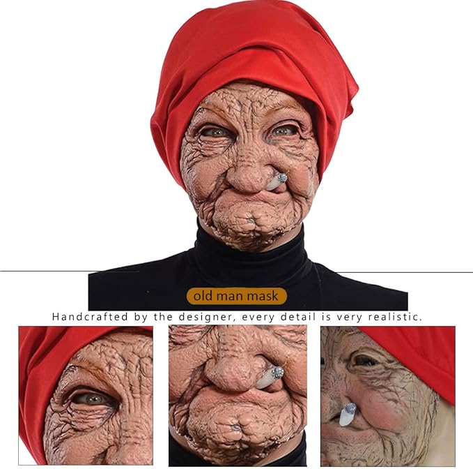 Realistic Old Man Mask Halloween Mask Scary Latex Old Man Grandpa Mask Halloween Wrinkle Face Mask