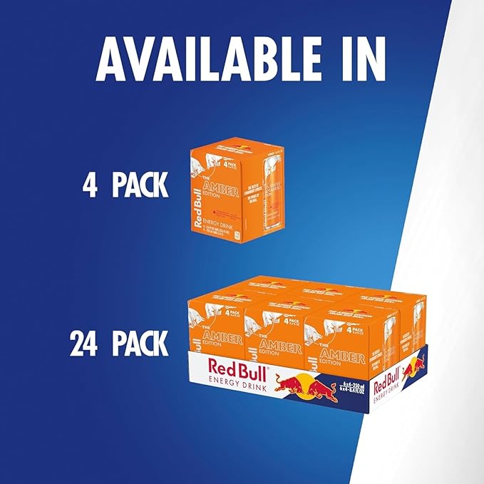 Red Bull Amber Edition Energy Drink, Strawberry Apricot, with 114mg Caffeine plus Taurine & B Vitamins, 12 Fl Oz, 6 Packs of 4 Cans (Pack of 24)