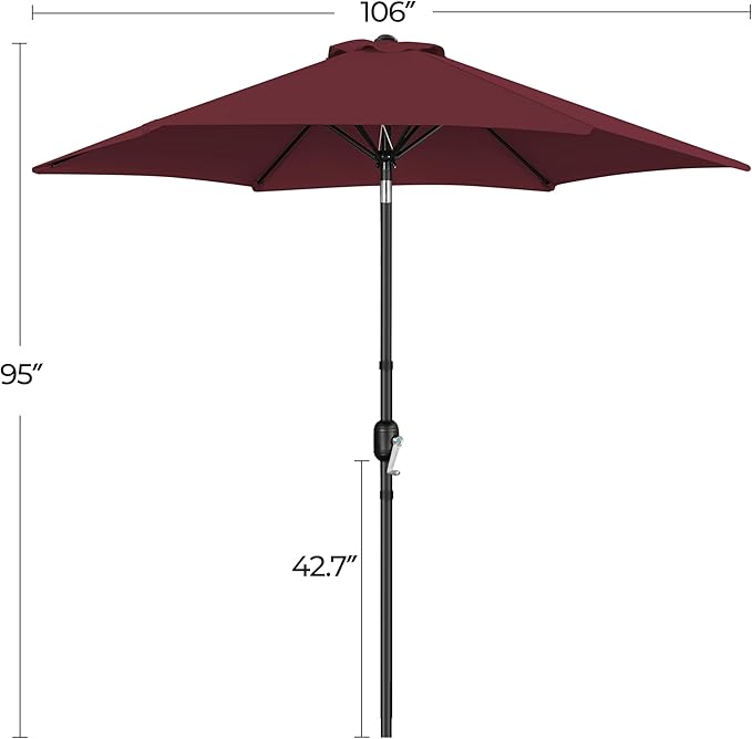 Yaheetech Patio Umbrella, 9FT Outdoor Table Market Umbrella with Push Button Tilt and Crank, Yard Sun Shade with Sturdy Ribs for Garden, Deck, Backyard, Pool, Burgungy