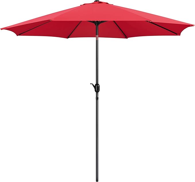 Yaheetech 10FT Patio Umbrella Outdoor Umbrella Patio Yard Market Table Umbrella with Push Button Tilt & Crank for Garden/Beach/Lawn/Deck/Backyard/Pool, 8 Ribs, Red