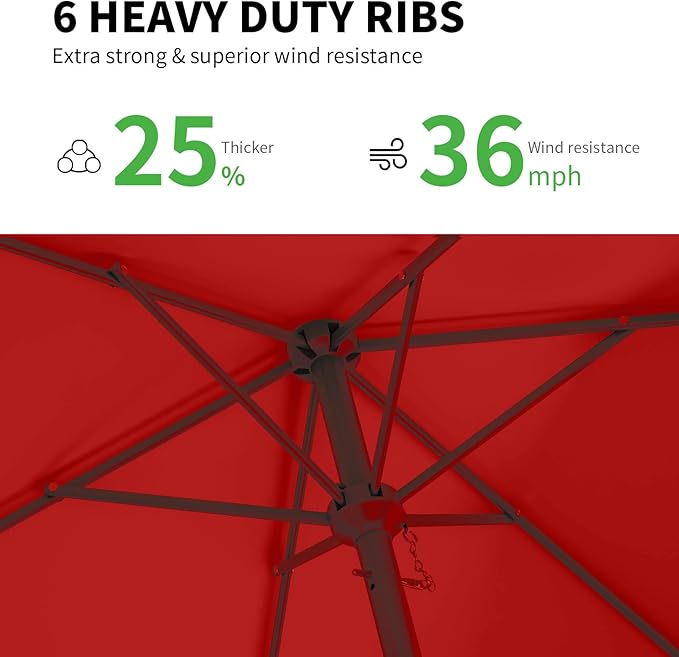 6.5 * 10FT Rectangular Patio Umbrella Table Market Umbrella w/Tilt and Crank Outdoor Umbrellas for Garden, Deck, Backyard, Pool and Beach, Red