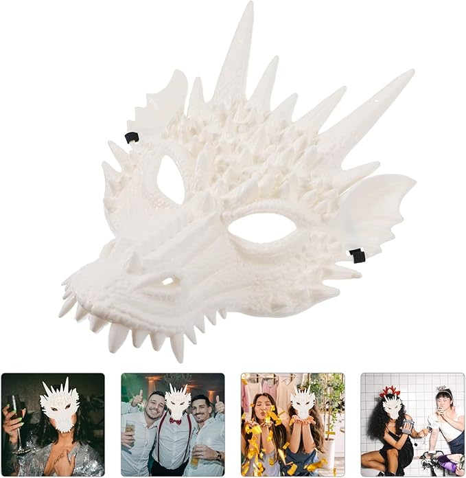 LUOZZY 3pcs Dragon Cosplay Skull Mask - White Dragon Animal Mask for Halloween Masquerade
