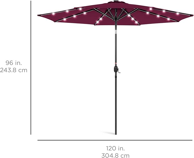 Best Choice Products 10ft Solar Polyester LED Lighted Patio Umbrella w/Tilt Adjustment and UV-Resistant Fabric - Burgundy