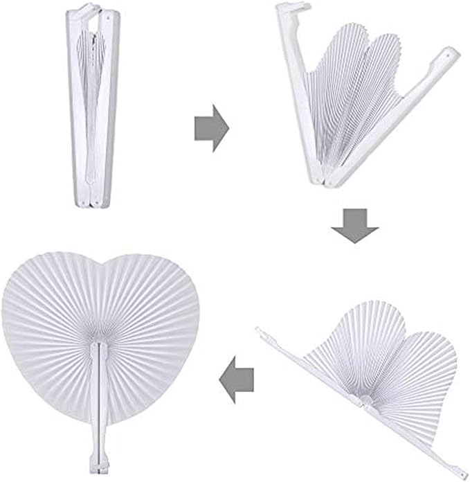 150 Packs Decorative Paper Folding Hand Fans Handheld,White Heart Wedding Foldable Fans Chinese and Japanese Fans Bulk for Bridal Guest Church Party Favors Dancing Birthday DIY