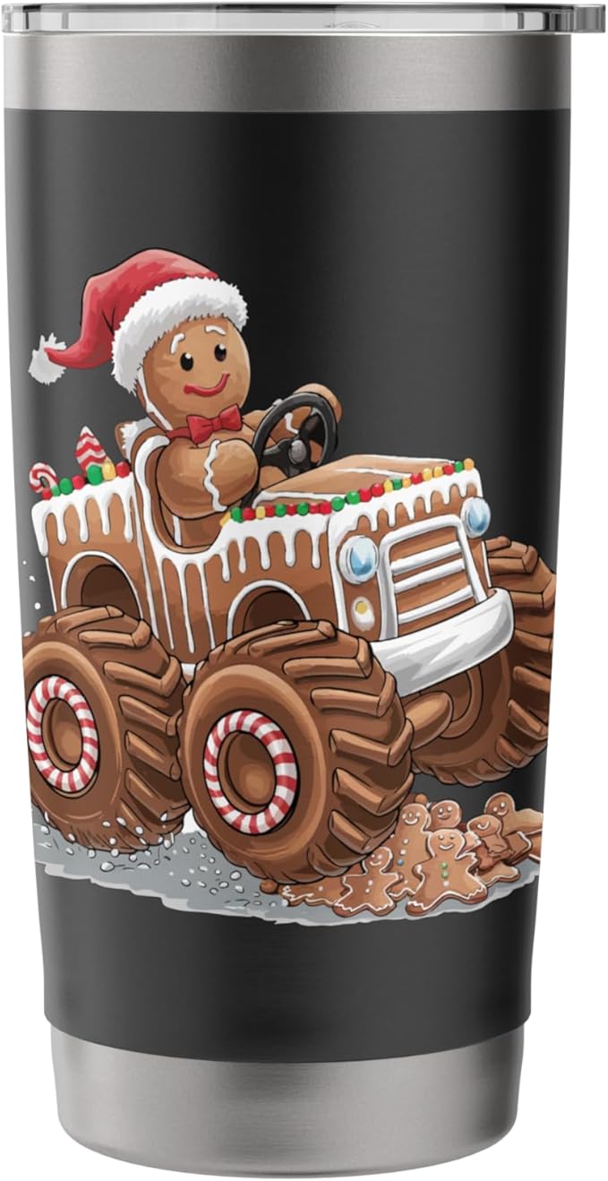 Funny Monster Truck Gingerbread Man Christmas Cookies Boys Stainless Steel Insulated Tumbler