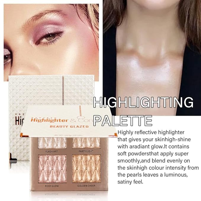 4-color highlighter makeup palette shimmer bronze contour shadow