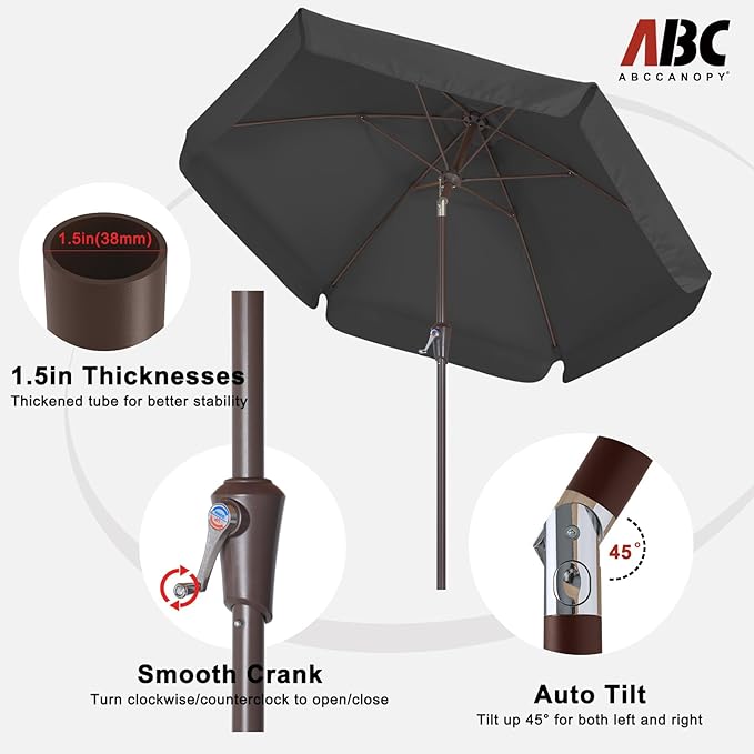 ABCCANOPY Patio Umbrella 7.5ft, Outdoor Table Umbrella with Push Button Tilt and Crank, 8 Ribs Umbrella for Patio Pool Garden Deck (Dark Gray)
