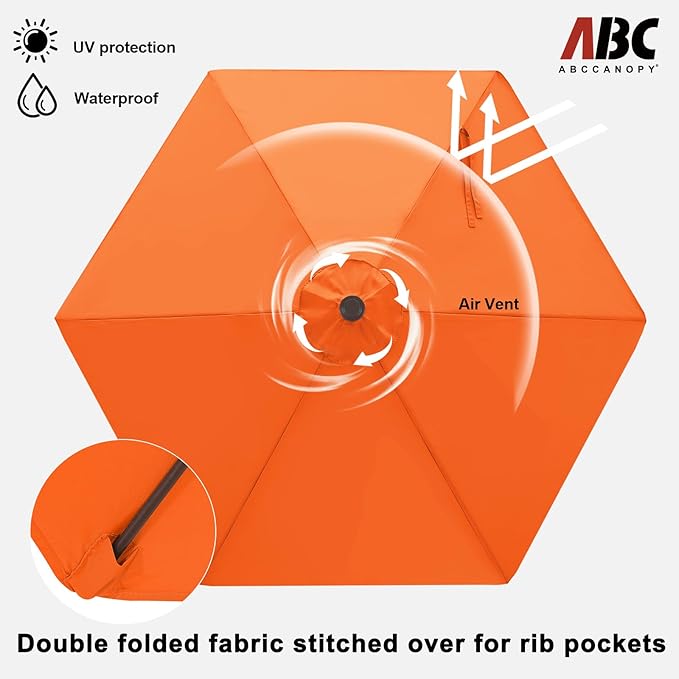 ABCCANOPY 7.5FT OutdoorPatio Umbrella, UV Protection Table Umbrella w/Crank for Easy Set Up, Suitable for Garden, Lawn, Deck & Backyard (Orange)