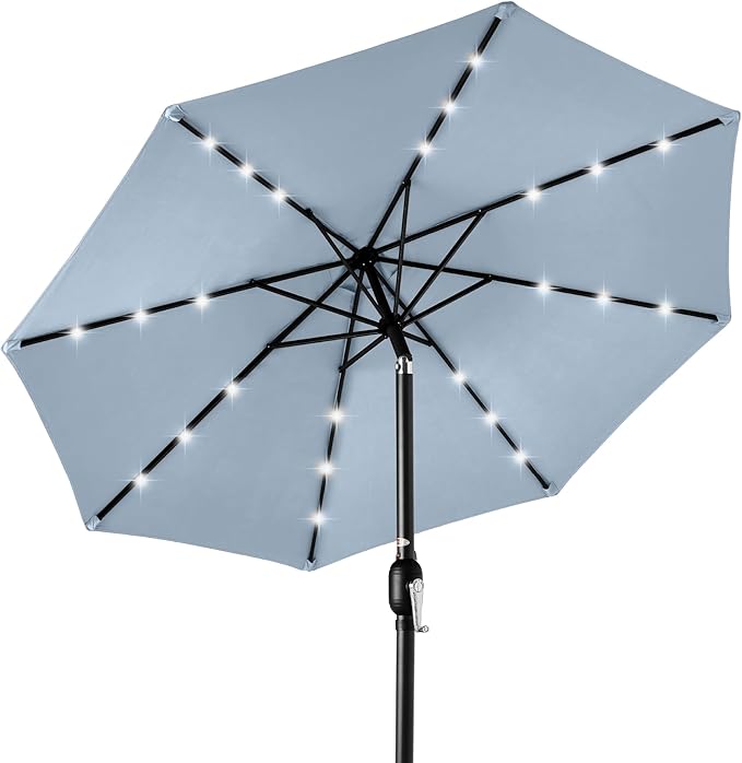 Best Choice Products 10ft Solar Polyester LED Lighted Patio Umbrella w/Tilt Adjustment and UV-Resistant Fabric - Breeze Blue