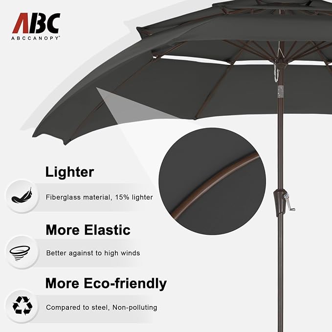 ABCCANOPY Patio Umbrellas 3 Tiers 9FT (Dark Gray)