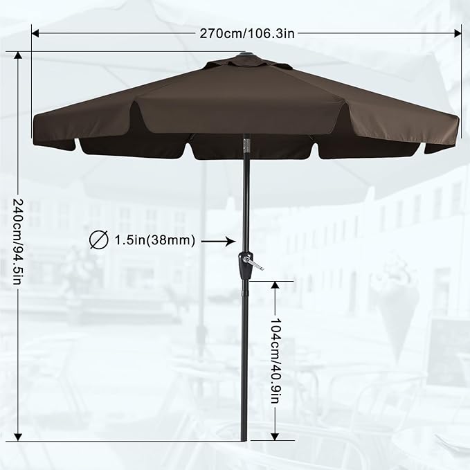 MASTERCANOPY Valance Patio Umbrella for Outdoor Table Market -8 Ribs (9FT, Brown)