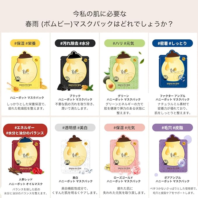 Papa Recipe Bombee Sheet Mask, Korean moisturizing honey mask pack for dehydrated and sensitive skin 10 sheets (Ginseng Red)