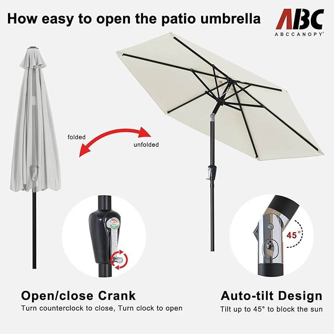 ABCCANOPY 7.5FT Outdoor Patio Umbrella, Table Umbrella w/Crank for Easy Set Up, Suitable for Garden, Lawn, Deck & Backyard (Light Beige)