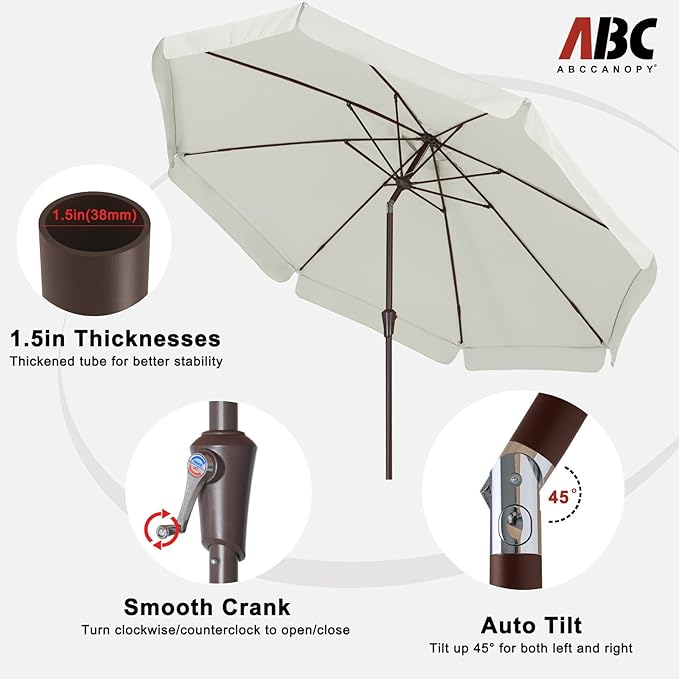 ABCCANOPY Patio Umbrella 11ft, Outdoor Table Umbrella with Push Button Tilt and Crank, 8 Ribs Umbrella for Patio Pool Garden Deck (Light Beige)