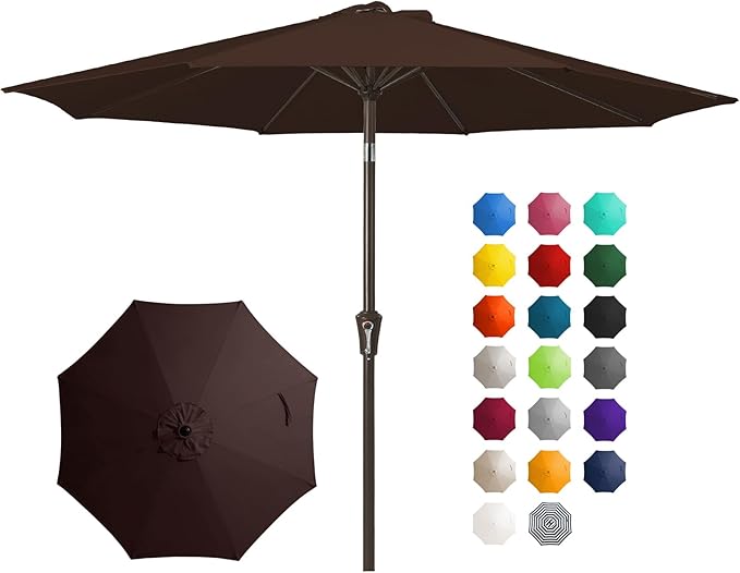 JEAREY 10FT Outdoor Patio Umbrella Outdoor Table Umbrella with Push Button Tilt and Crank, Market Umbrella 8 Sturdy Ribs UV Protection Waterproof for Pool, Garden (Brown)