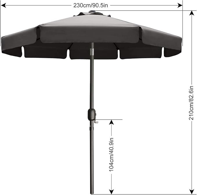 ABCCANOPY Patio Umbrella 7.5ft, Outdoor Table Umbrella with Push Button Tilt and Crank, 8 Ribs Umbrella for Patio Pool Garden Deck (Dark Gray)