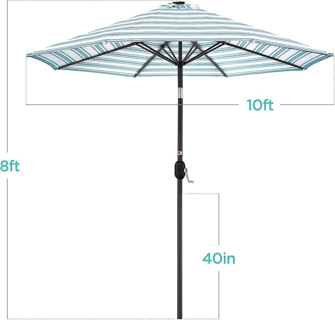 Best Choice Products 10ft Solar Polyester LED Lighted Patio Umbrella w/Tilt Adjustment and UV-Resistant Fabric - Striped Sky Blue
