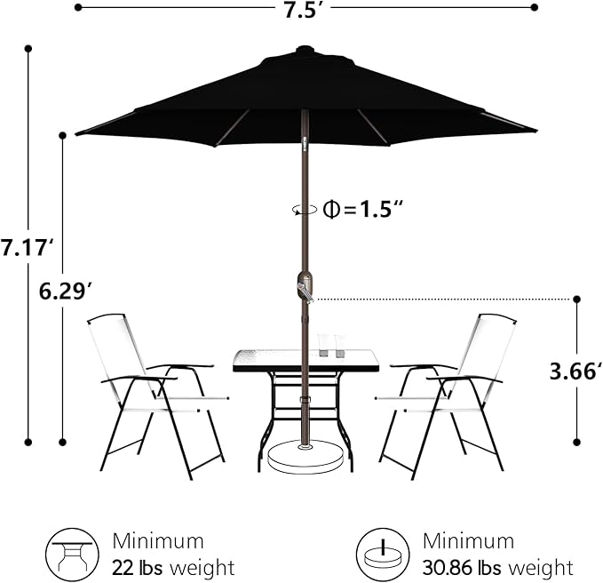 7.5Ft/9Ft Patio Umbrella, UV Protect Pool Umbrella with Heavy Duty Pole,Outdoor Umbrella with Push Botton Tilt & Crank