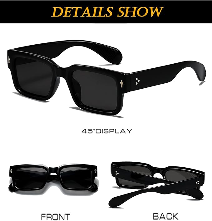 EYLRIM Square Frame Sunglasses for Women Men Trendy Chunky Rectangle Sun Glasses Black Shades UV400 Protection