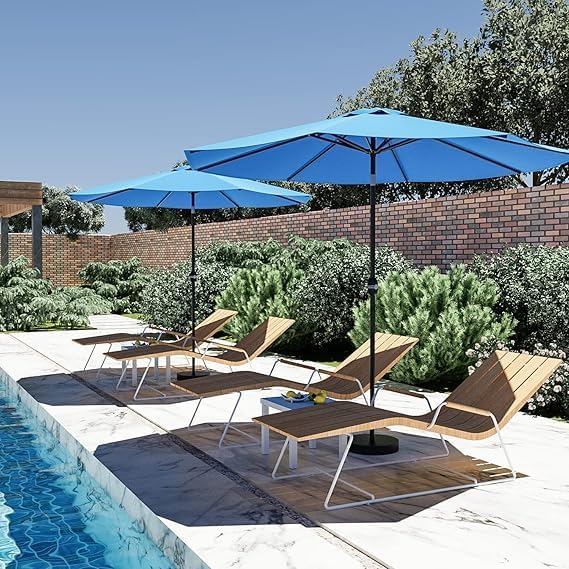 Greesum 9FT Patio Umbrella with Push Button Tilt and Crank, Outdoor Table Umbrella with 8 Sturdy Ribs, Market Table Parasol for Garden, Lawn, Backyard & Pool, Without Base, Light Blue