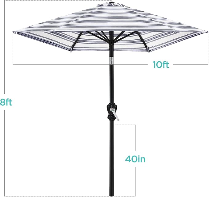 Best Choice Products 10ft Outdoor Steel Polyester Market Patio Umbrella w/Crank, Easy Push Button, Tilt, Table Compatible - Striped Navy Blue