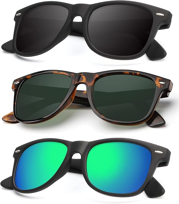 KALIYADI Polarized Sunglasses for Men and Women Matte Finish Sun glasses Color Mirror Lens UV Blocking (3 Pack)