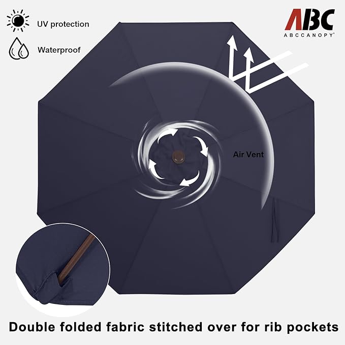 ABCCANOPY 10FT Patio Umbrella with Push Button Tilt and Crank, 8 Ribs UV Protection Pool Umbrella for Garden, Lawn, Deck & Backyard (Navy Blue)