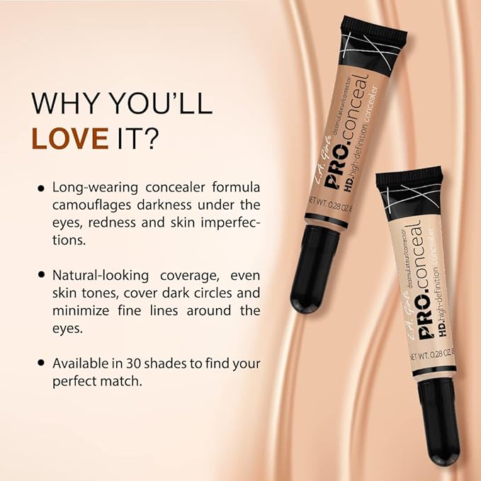 L.A. Girl Pro Conceal HD Concealer, Creamy Beige, 0.28 Ounce