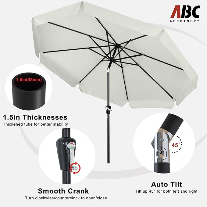 ABCCANOPY Patio Umbrella 10ft, Outdoor Table Umbrella with Push Button Tilt and Crank, 8 Ribs Umbrella for Patio Pool Garden Deck (Light Beige)