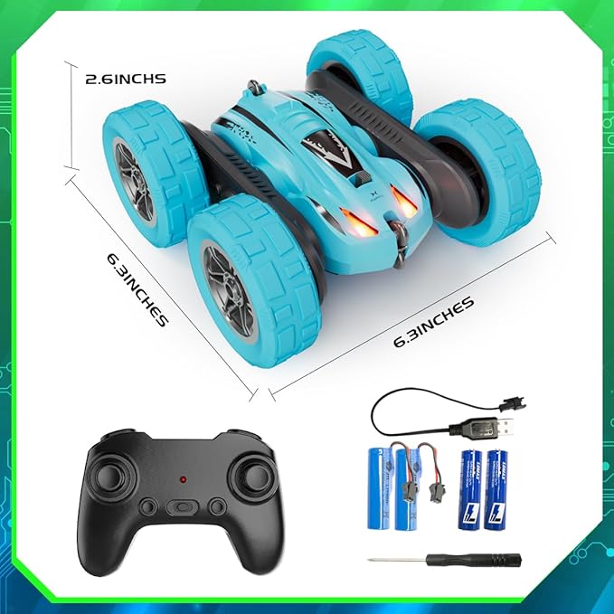 Remote Control Car,Fast RC Cars,2.4Ghz Double Sided 360° Rotating RC Stunt Cars with Headlights,All Terrain Rechargeable Car Toys for Boys Ages 5-7 8-12,Birthday Gifts for Kids Blue
