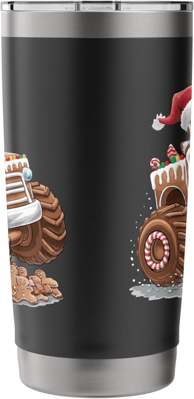 Funny Monster Truck Gingerbread Man Christmas Cookies Boys Stainless Steel Insulated Tumbler