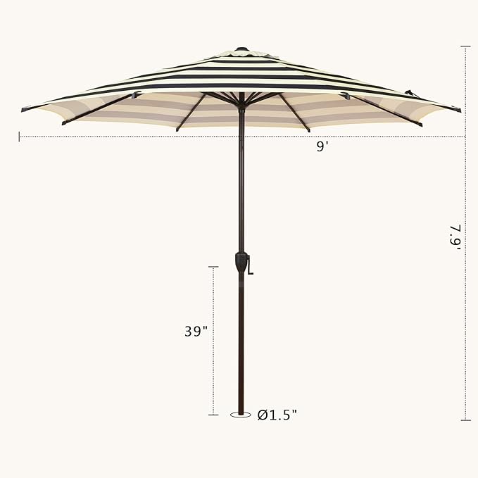 Abba Patio 9FT Lyon Outdoor Patio Umbrella Outdoor Table Umbrella with Push Button Tilt and Crank Market Umbrella 8 Sturdy Ribs UV Protection Waterproof for Garden Deck Backyard Pool, Stripe
