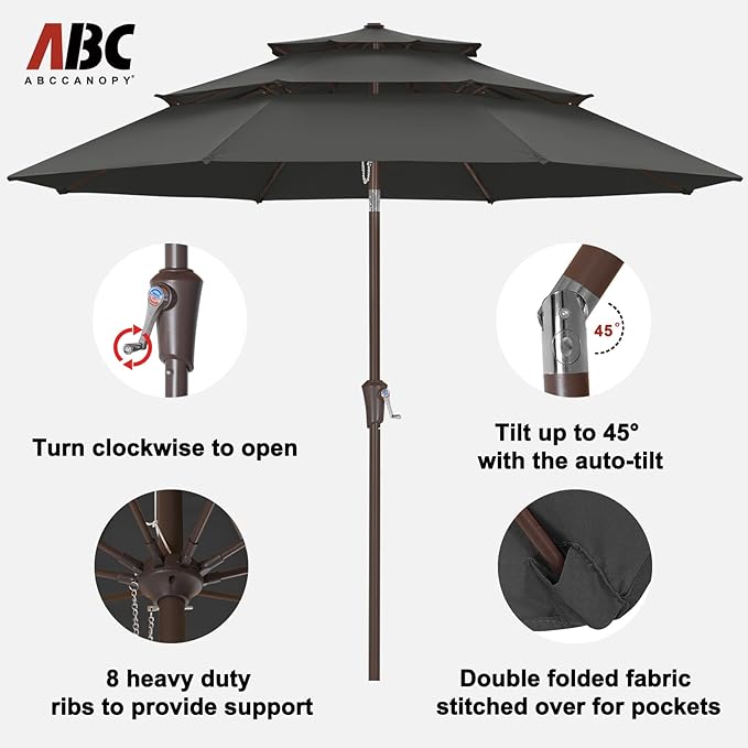 ABCCANOPY Patio Umbrellas 3 Tiers 9FT (Dark Gray)